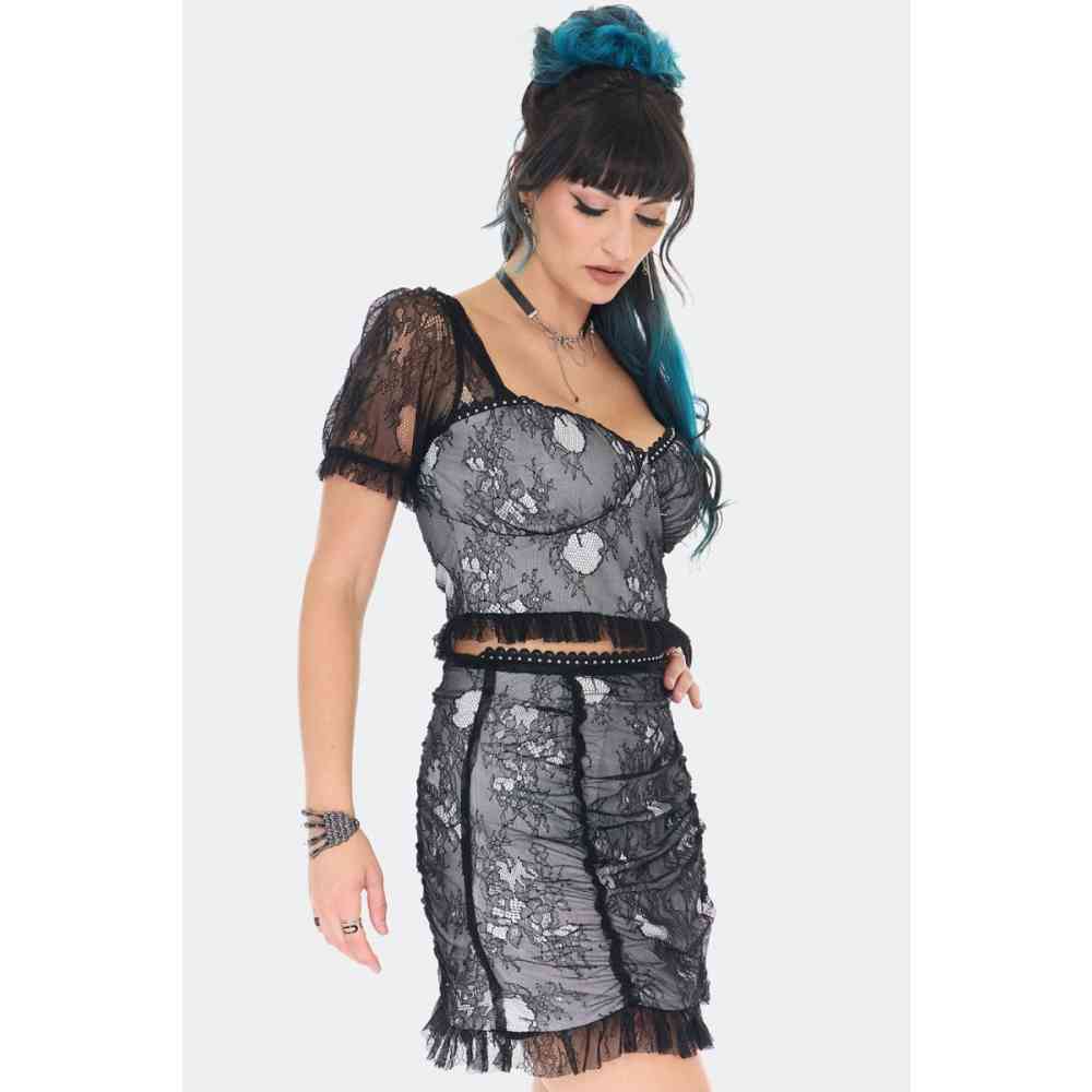 Jawbreaker - Puff Sleeves Lace Crop top - Zwart